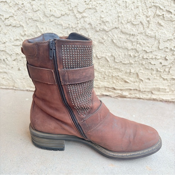 Paul Green Women's Size US 8 UK 5.5 Studded Buckled Brown Leather Moto Boots - Picture 4 of 10